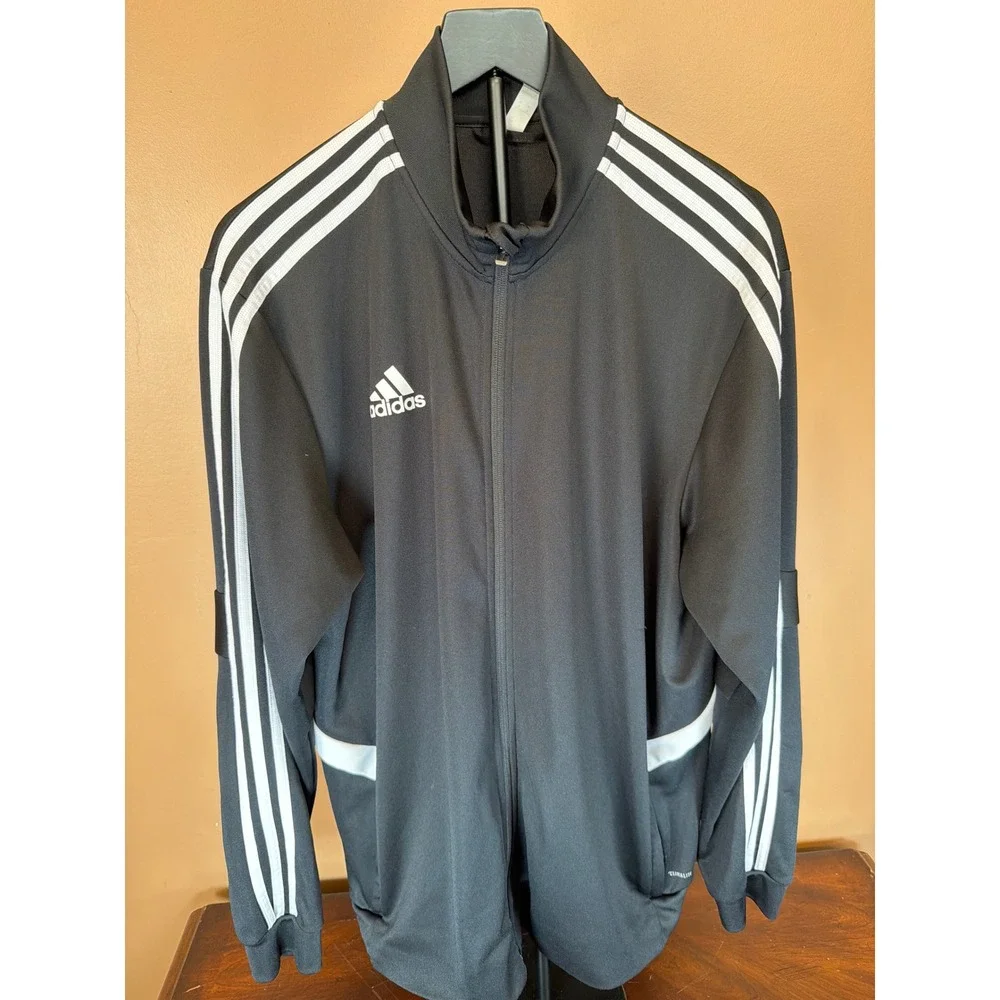Adidas‎ Mens Climalite Track Jacket Black White Striped Full Zip Soccer XL